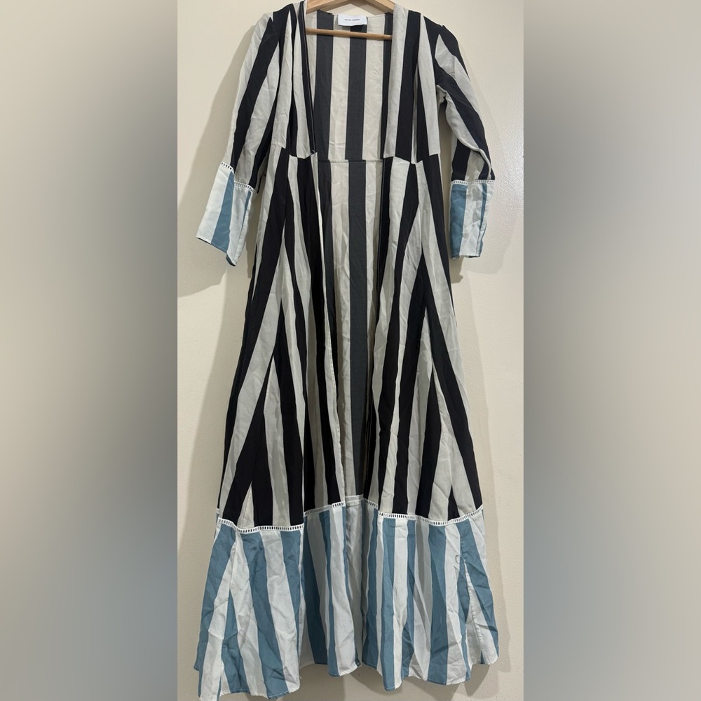 we are LEONE Striped Black, White & Light Blue Maxi Dress